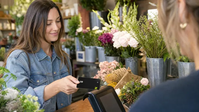Paying at a florist with the card
