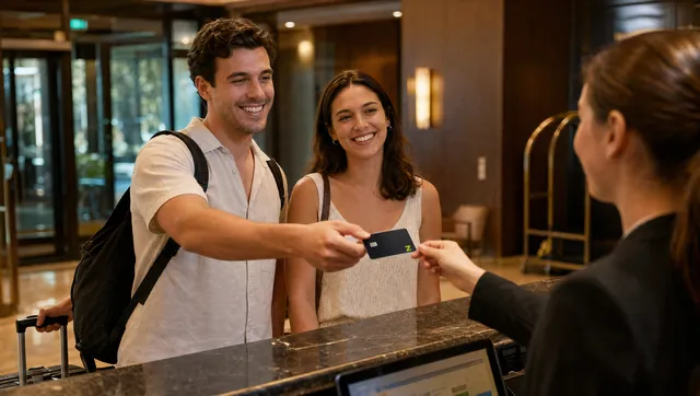 Paying at a hotel desk with the card