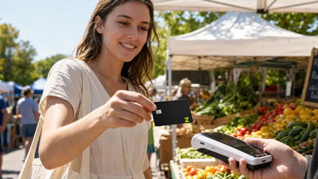 Paying at a market stall with the card